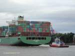 CSCL AMERICA (IMO 9285990) am 23.7.2011, Hamburg einlaufend, Elbe Hhe Bubendey Ufer /  ex MSC BALTIC (2007-20099  Containerschiff / BRZ 90.645 / La 334,0 m, B 42,93 m, Tg 14,5 m /69.383 kW, 25,2 kn