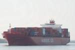 Die in Hamburg einlaufende Rio Negro IMO-Nummer:9357975 Flagge:Deutschland Lnge:287.0m Breite:40.0m Baujahr:2008 Bauwerft:Daewoo Shipbuilding&Marine Engineering,Geoje Sdkorea am 18.04.10 bei