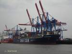 CMA CGM PUCCINI  (IMO 9280627) am 16.4.2013, Hamburg, Elbe, Container Terminal Burchardkai, Stromliegeplatz Athabaskakai /  Containerschiff / BRZ 65.247 / La 277,28 m, B 40 m, Tg 14,5 m / 5.782 TEU /