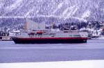 Die M/S  Midnatsol  beim Anlaufen des Hurtigrutenkais von Troms.