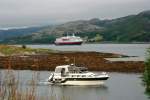 Die M/S  Nordlys  nhert sich auf sdgehenden Kurs dem Hafen von Rrvik; 24.06.2013