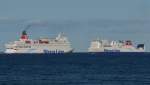 STENA SAGA  Fhrschiff und  STENA JUTLADICA,  RoRo- Fhrschiffe von Stena Lines treffen sich auf See.
