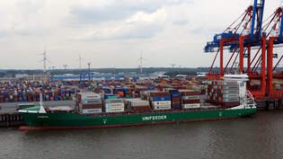 Das 170m lange Containerschiff ELBINSEL am 24.05.25 in Bremerhaven