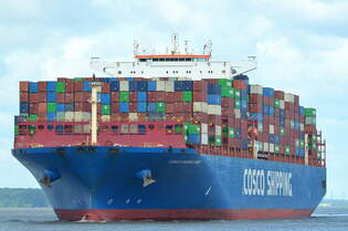 Die COSCO SHIPPING ANDES IMO-Nummer:9757888 Flagge:Hong Kong Lnge:366.0m Breite:52.0m Baujahr:2018 Bauwerft:Jiangnan-Changxing Shipbuilding,Shanghai China am 03.07.25 beim einlaufen nach Hamburg