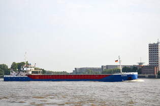 Die SAMIRA IMO-Nummer:9240744 Flagge:Niederlande Lnge:80.0m Breite:10.0m Baujahr:2004 Bauwerft:Scheepswerf Peters,Kampen Niederlande auslaufend aus Hamburg vor Teufelbrck am 14.08.25  