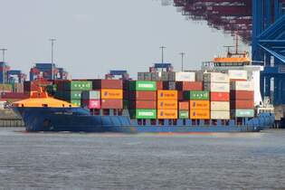 Feederschiff JORK RULER; Aufnahmeort: Elbe/Hafen Hamburg, Deutschland; Datum: 17.06.2025; Info: (IMO 9328027) , Baujahr 2006 , 140.59 x 22.01 m , 803 TEU.