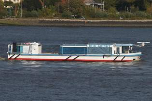 Hafenbarkasse IRIS ABICHT; Eigner/Betreiber: Reederei Rainer Abicht; Aufnahmeort: Elbe/Hafen Hamburg, Deutschland; Datum: 02.10.2025; Info: (H 6015)  Das Bild zeigt die IRIS ABICHT auf einer