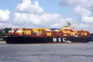 Containerfrachtschiff MSC ANSHIKA VI (IMO 9254848); Eigner/Betreiber: MSC; Datum: 08.08.2025; Aufnahmeort: Elbe/Hafen Hamburg, Deutschland.