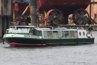 Hafenbarkasse  ANITA EHLERS (ENI 05117280); Eigner/Betreiber: Ehlers; Datum: 03.06.2025; Aufnahmeort: Elbe/Hafen Hamburg, Deutschland.
