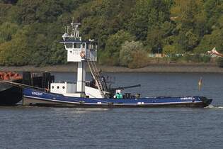 Schlepper und Schuber VINCENT (ENI 06002741); Eigner/Betreiber: Walter Lauk; Datum: 28.09.2025; Aufnahmeort: Elbe/Hafen Hamburg, Deutschland.