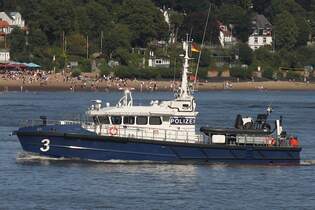 Polizeischiff BRGERMEISTER WEICHMANN WS3 (IMO 9984780); Eigner/Betreiber: Polizei Hamburg; Datum: 17.08.2025; Aufnahmeort: Elbe/Hafen Hamburg, Deutschland.