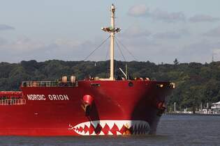 Frachtschiff NORDIC ORION (IMO 9529463); Datum: 19.08.2025; Aufnahmeort: Elbe/Hafen Hamburg, Deutschland.