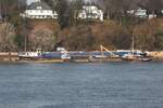 Binnenschiff JADE; Eigner: Binnenschifffahrtskontor Sommerfeld; Aufnahmeort: Elbe/Hafen Hamburg, Deutschland;  Datum: 06.03.2014; Info: Das Bild zeigt die JADE am Tage nach der Havarie am Elbufer nahe
