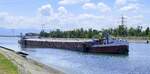 GMS Melissa, rheinabwrts, wartet an der Staustufe Vogelgrn/Elsa auf die Schleusung, L=80m, Tonnage 1287t, 811 PS, Baujahr 1923, gemeldet in Constanza/Rumnien, Mai 2025