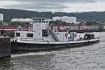 Schubboot L’EMILE, ENI 06502306, L 30m; B 5,60 m; gemeldet in Lttich (B), schiebt den Leichter DRIVING 1 auf dem Albert Kanal zu Tal.