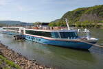 Das Kabinen-Fahrgastschiff JOHANN STRAUSS (ENI02327687) lag am 30.04.2025 am Rheinufer in Andernach.