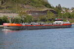 Das Tankmotorschiff COURAGE, ENI 02339822, gebaut in 2022 auf der Werft Severnav SA in Turnu Severin /Rumnien.