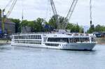 KFGS Scenic Pearl, beim Wendemanver am Rheinhafen Breisach, L=135m, 169 Passagiere, Mai 2025