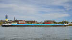 Das mit ein paar Containern beladene Gtermotorschiff IVERNA (ENI: 02331998) befhrt den Rhein, so gesehen Ende September 2025 in Duisburg.