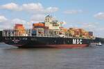 Containerfrachtschiff MSC SORAYA; Eigner/Betreiber: MSC; Aufnahmeort: Elbe/Hafen Hamburg, Deutschland; Datum: 19.07.2025; Info: (IMO 9372494) BRZ 66.399 / La 277,3 m, B 40 m, Tg 14,5 m / 1