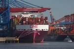 Containerfrachtschiff ONE INGENUITY; Eigner/Betreiber: ONE; Aufnahmeort: Elbe/Hafen Hamburg, Deutschland; Datum: 30.06.2025; Info: (IMO 9933016) Das Bild zeigt die ONE INGENUITY  am Containerterminal