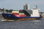 Containerfrachtschiff ORION; Aufnahmeort: Elbe/Hafen Hamburg, Deutschland; Datum: 17.06.2025; Info: (IMO 9143415) Das Bild zeigt die ORION unterhalb des  Anlegers Dockland.