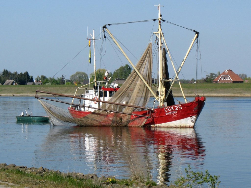 Alter Fischkutter CUX 25 ELVSTINT (ex ARM2 - De Vrouw Leuntje (for P. & J. Meulmeester ARM)), ENI 4800820 auf der Unterelbe; 21.04.2009
