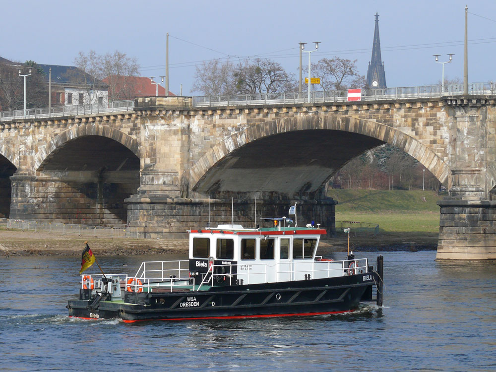 BIELA (5039310) vom WSA Dresden auf der Elbe vor der Albertbrcke; 15.03.2011
