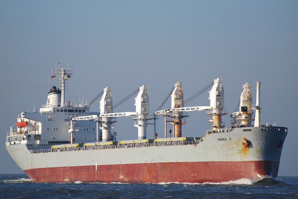 Bulker Maria K IMO-Nummer:8029260 Flagge:St.Vincent und die Grenadinen Lnge:177.0m Breite:29.0m Baujahr:1983 Bauwerft:NKK,Tokio Japan vor Cuxhaven am 10.10.10  