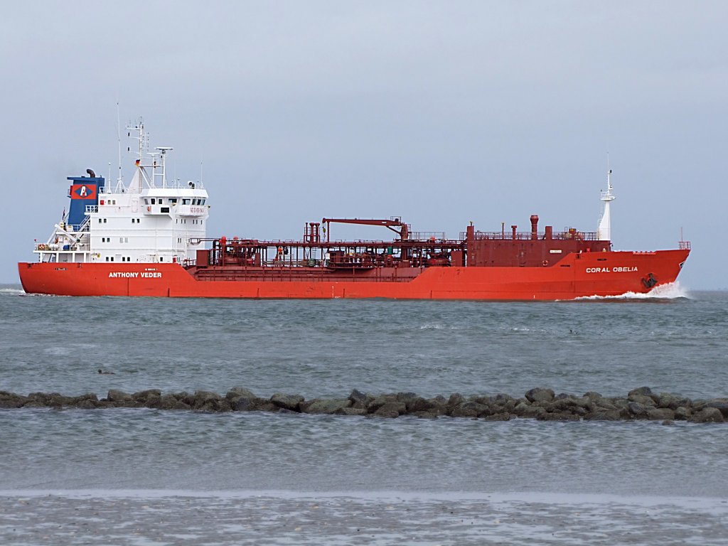 Coral-Obelia (IMO-9053816;L=92;B=15mtr) peilt die Elbmndung bei Cuxhaven an;090831