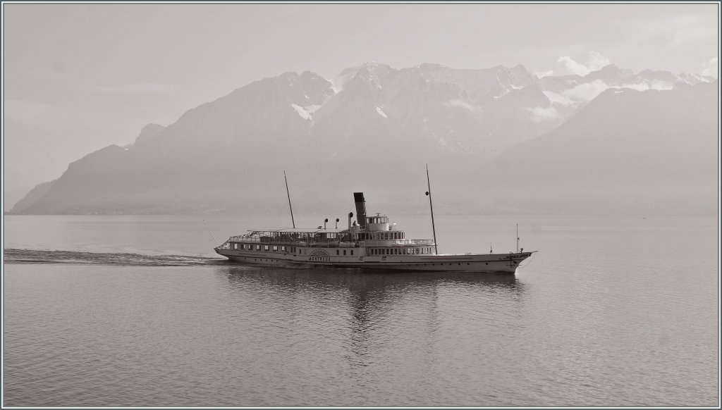 Das Dampfschiff  Montreux  auf Probefahrt.
Im Lavaux, den 20. Mrz 2012