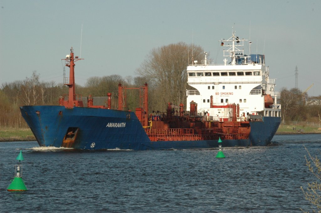 Der Tanker Amaranth  IMO:7816484 hier auf dem NOK bei Rendsburg am 11.04.2011.