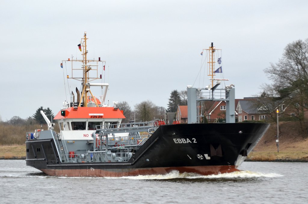 Die Ebba 2 IMO-Nummer:9588914 Flagge:Deutschland Lnge:50.0m Breite:10.0m Baujahr:2011 Bauwerft:Lindenau Werft,Kiel Deutschland auf dem Nord-Ostsee-Kanal bei Rendsburg am 02.03.13