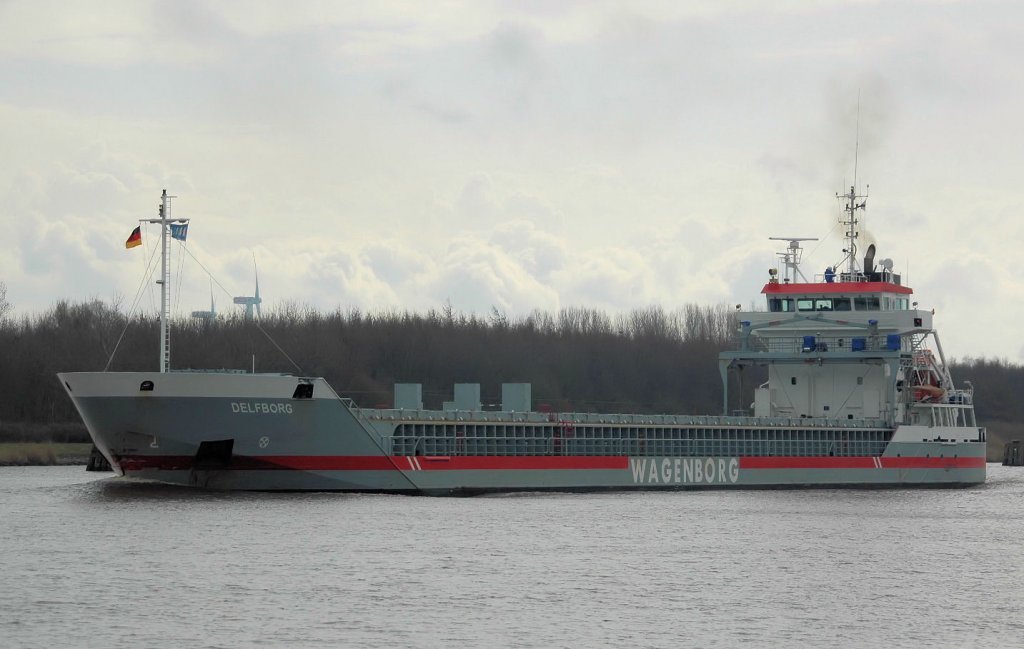 Die MS Delfborg  (IMO: 9393266) Delfzijl. Ein Frachtschiff der Firma Wagenborg  aus den Niederlanden auf dem NOK aufgenommen am 04.04.2011.