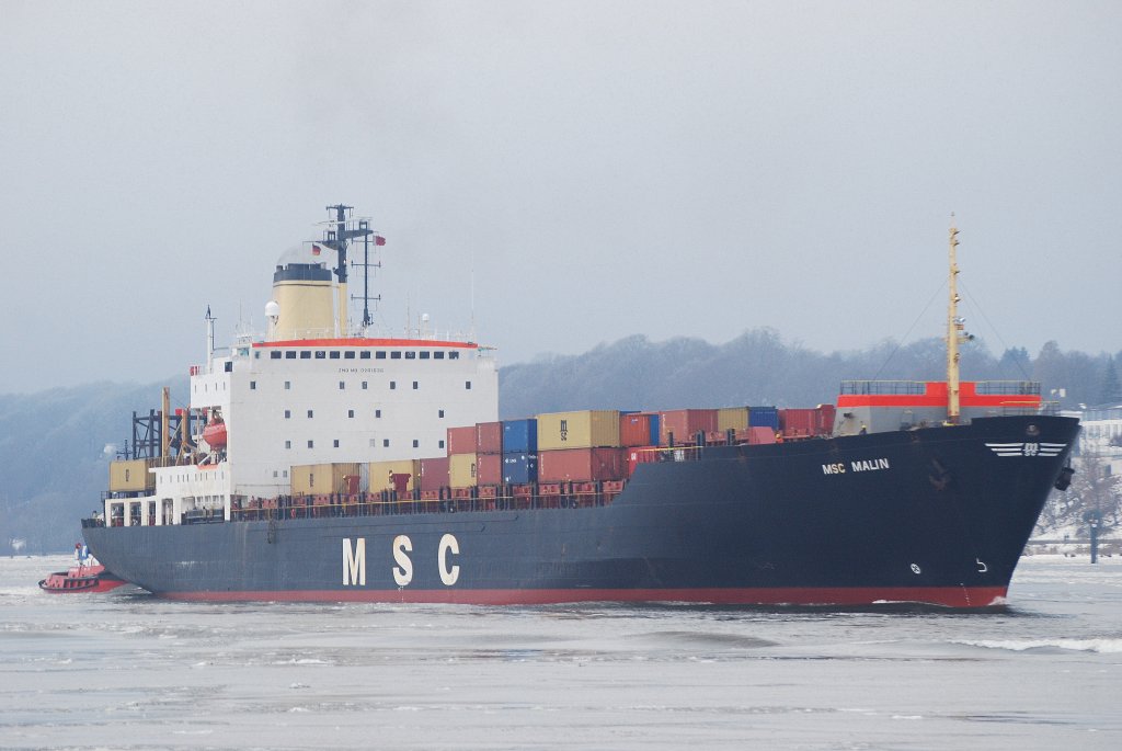 Die MSC Malin IMO-Nummer:8201636 Flagge:Panama Lnge:203.0m Breite:26.0m Baujahr:1982 Bauwerft:Wadan Yards Warnow,Rostock Deutschland aufgenommen am 03.01.11 vom Rschpark Hamburg Finkenwerder.Frher lief das Schiff unter der Flagge Russlands unter dem Namen Kapitan Kanevskiy.