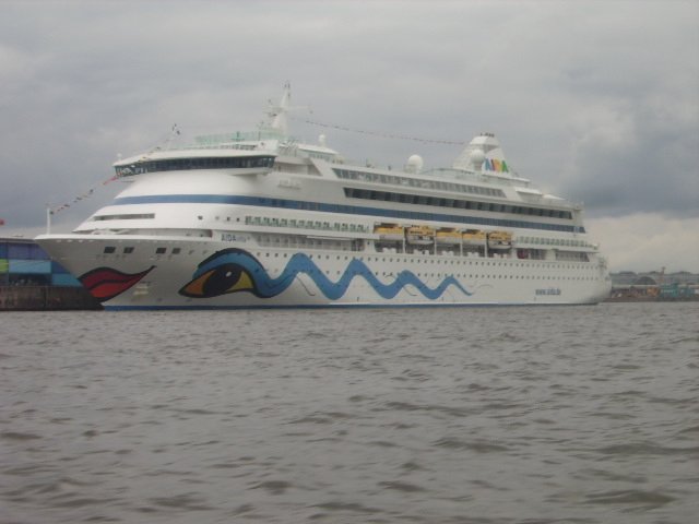 Ein AIDA Schiff am Fernverkehrs Terminal in Hamburg.