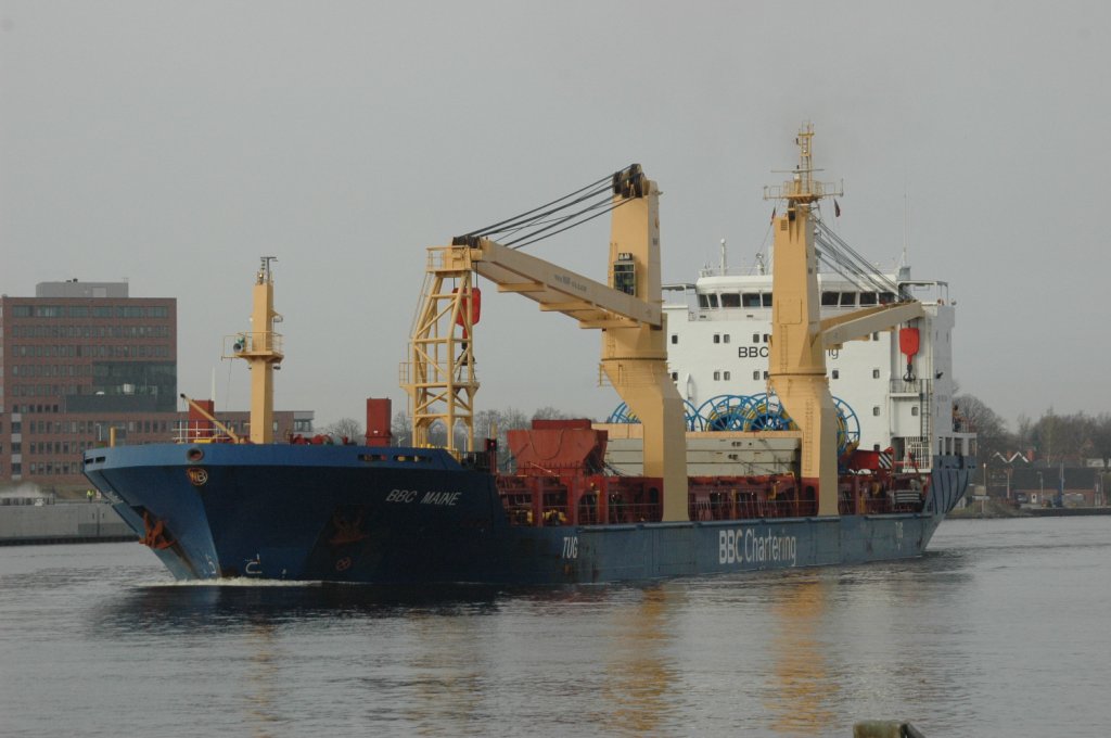 Ein Frachtschiff BBC Maine (IMO: 9357200) auf dem NOK bei Rendsburg am 11.04.2011 fotografiert.