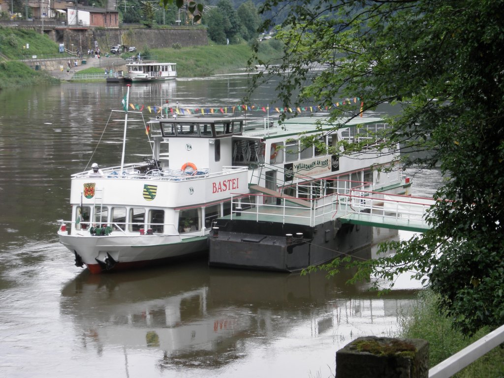 FGS Bastei, ex Mettlach, der Personenschiffahrt Oberelbe Frenzel, Pirna; seit 09.04.2010 auf der Elbe. Foto vom 12.06.2010 am Anleger Hrensko (CZ).