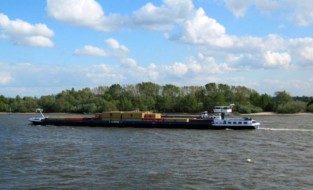 GMS Ina , 02332254 , 135 x 11,45 , am 16.05.2012 auf dem Rhein bei der Stadt Rees zu Berg.