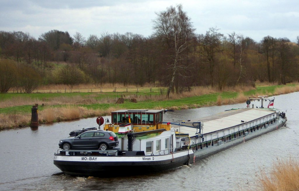 GMS MO-BAY ENI 04701340, mit gemchlicher Geschwindigkeit im ELK unterwegs Richtung Lauenburg/Elbe...  Aufgenommen: 02.04.2012