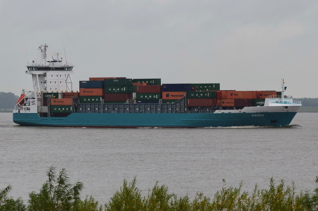 HANNA  , Feederschiff , IMO 9376048 , Baujahr 2008 , 134.44 × 22.5m , 868 TEU , 08.09.2017 Grünendeich