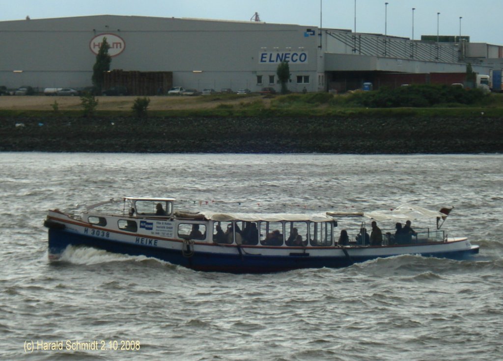 HEIKE am 2.10.2008 auf der Elbe vor den Landungsbrcken,
Glitscher, Elbe&Hafentouristik, Hamburg / Traditionelle Barkasse /