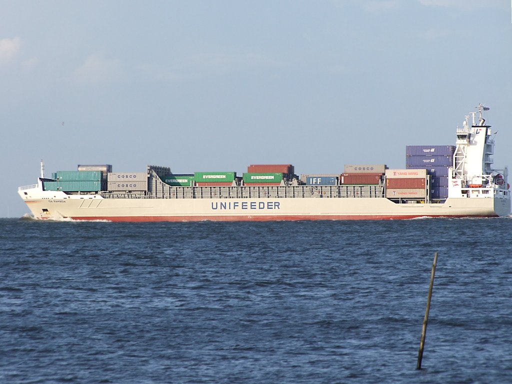 Ida-Rambow (IMO-9354478);L=149,B=23mtr. verlsst in Krze die Fahrgewsser der Elbe bei Cuxhaven;090828 