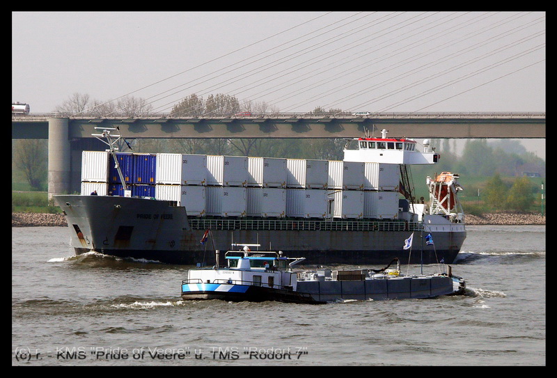 KMS  Pride of Veere  von St.Johns, 9136371, 110m x 11,36m, Baujahr 1998 und der kleine Zementtanker  Rodort 7  aus Rotterdam, 2310502, 50m x 6,50m