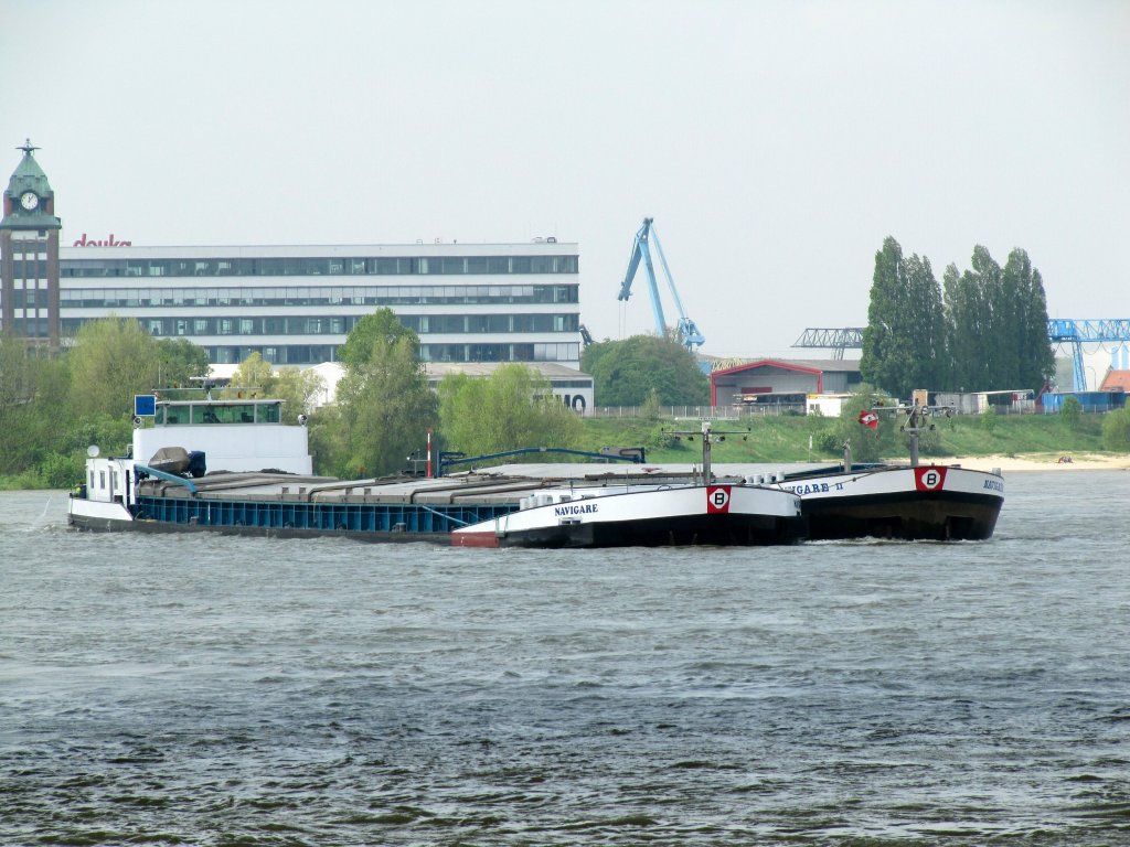 Koppelverband Navigare (4605650 , 105 x 11,07) u. GSL Navigare II (4806920 , 67 x 11,04) am 07.05.2013 bei D auf Rhein-Talfahrt.