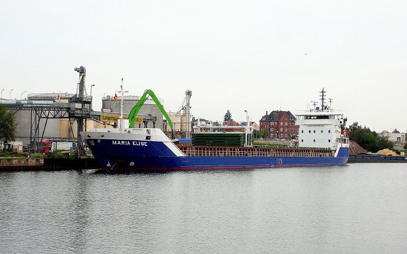 MS MARIA ELISE, IMO 9534250 hat in der Nacht am Lbecker Lagerhauskai 1 festgemacht...