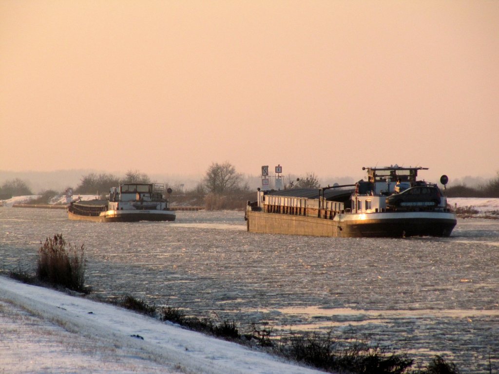 MS Schwaben (04005530 , 80 x 8.20) und MS Ed-Liner 1 (04015650 , 66 x 8) im Januar 2013 im MLK am Barleber See I mit Fahrtrichtung WOB.