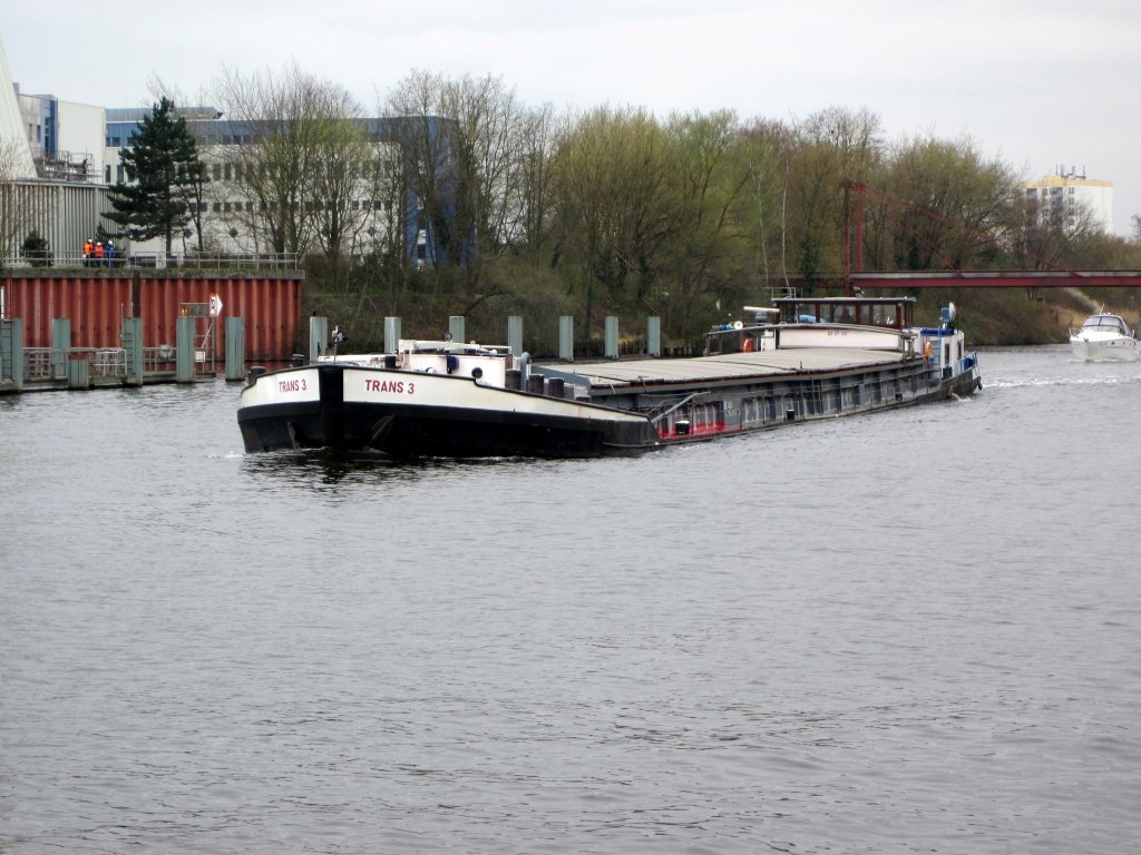 MS Trans 3 , 08348110 , 71,5 x 8 , am 05.04.2012 im Teltowkanal zu Berg am Hafen Berlin-Lichterfelde.