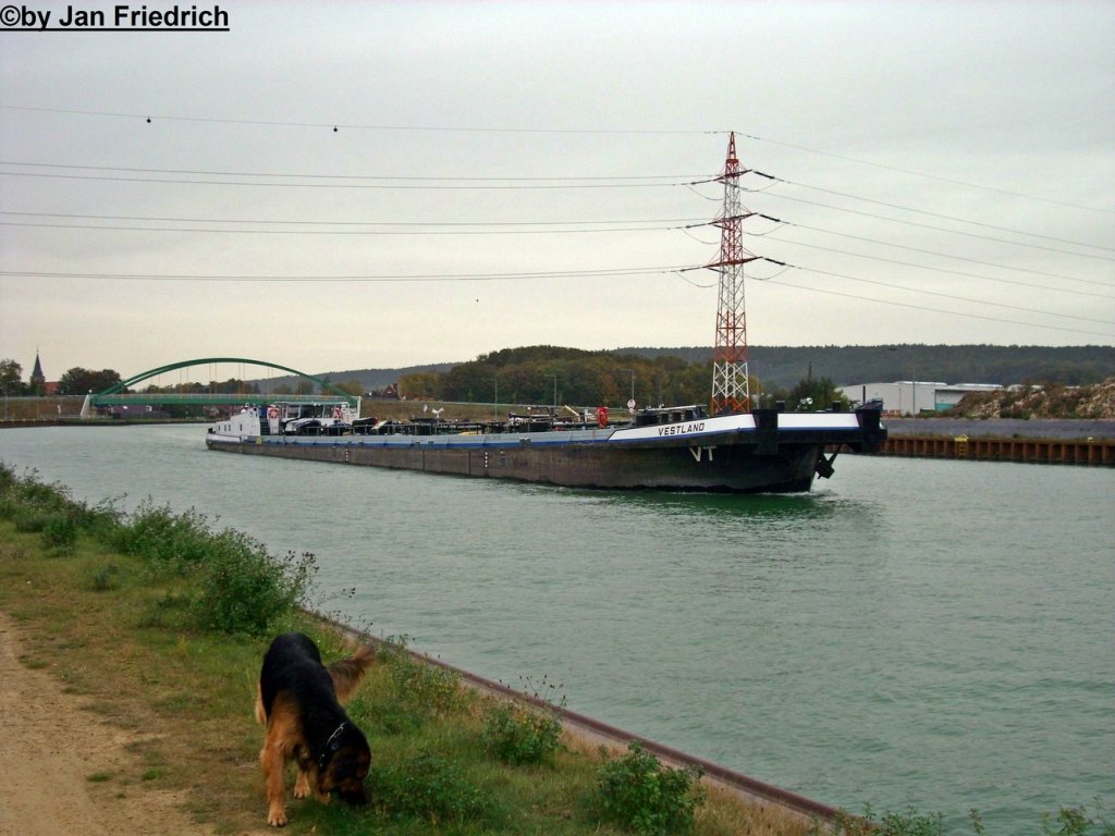 Name: Vestland
gemeldet in: Rotterdam
Nationalitt: Niederlande
EuNr.: 2314410
Lnge: 90m
Breite: 9,5m
Tiefgang: 2,7m 
Tonnage: 1415t
Maschinenleistung: 2x 816 PS
Maschinenanlage: Caterpillar
Erbaut in: Walsum 
Bauwerft: GHH Rheinwerft 
Baujahr: 1957

Aufgenommen im Riesenbecker Hafen (DEK Km 105,1)