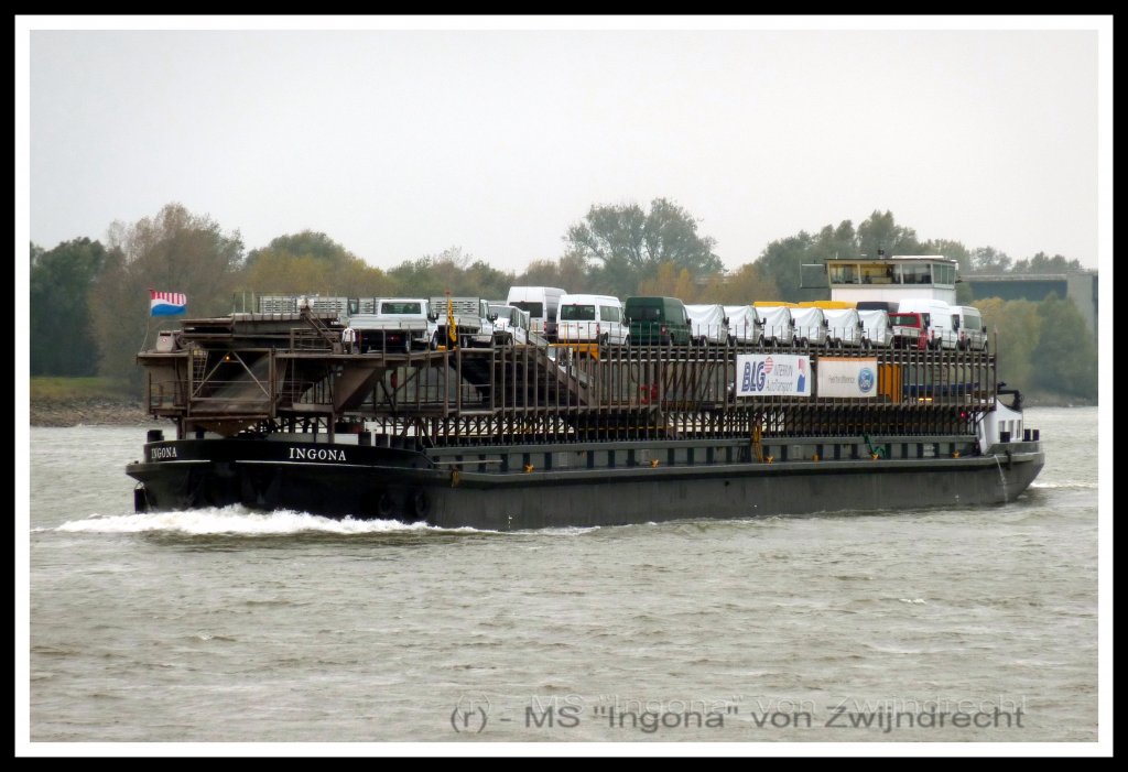 RO RO - Schiff GMS  Ingona  von Zwijndrecht,ENI:02316588, 110 x 12,50, 644 Tonnen, 2 x 900PS, im Herbst 2010